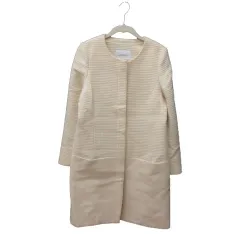 グリーンレーベルリラクシング ユナイテッドアローズ green label relaxing ノーカラーコート ウール 総裏地 36 S 白 アイボリー /MS