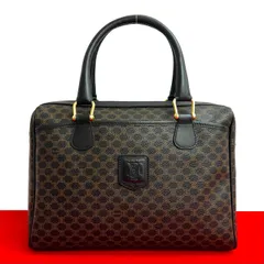 極 美品 CELINE セリーヌ ヴィンテージ マカダム 柄 トリオンフ ロゴ レザー 本革 ハンドバッグ ボストンバッグ ブラック ブラウン 39488
