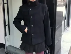 ブラック ハイネック ウール ショートコート