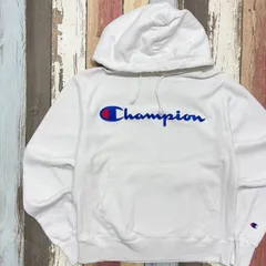Champion リバースウィーブ パーカー S ホワイト 日本L相当 REVERSE WEAVE チャンピオン スクリプトロゴ 刺繍ロゴ 前V フーディー 白 ストリート アメカジ メンズ レディース 古着【3131SA】