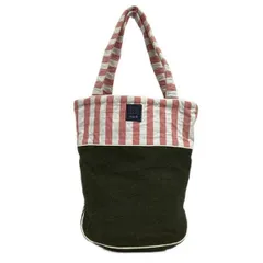 mina perhonen (mina)(ミナペルホネン) トートバッグ - ダークグリーン×ピンク×白 ストライプ コットン、ウール