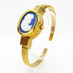 Working condition Andre Mouche Cameo Bangle Quartz Watch Bracelet Gold Antique Ladies 126034 LF005-08-0216⑦