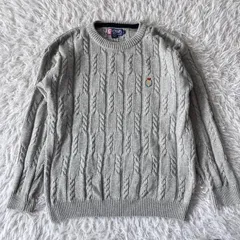 USA製 チャップス  ラルフローレン ケーブルニット ニット グレー セーター 古着 L 刺繍 2816