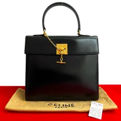 極 美品 袋付き CELINE セリーヌ ヴィンテージ ロゴ リング金具 カーフ レザー 本革 ハンドバッグ ミニ トートバッグ ブラック 黒 246-1