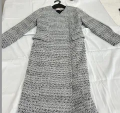セレモニースーツ ツイード ワンピーススーツ 長袖 レディーススーツ セレモニー ラップワンピース コート ベルト グレー df0029r