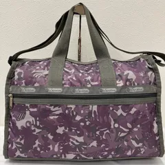 9659　LeSportsac　レスポートサック　 ボストンバッグ　2way　旅行　 ミディアムウィークエンダー　 グレー×パープル系　総柄　 ナイロン　軽量　レディース