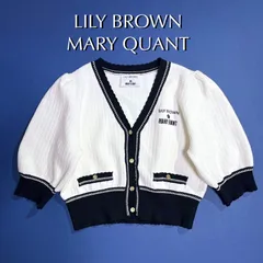 cX41 LILY BROWN × MARY QUANT 2024SS ショート丈 スカラップ バイカラーパフニットカーディガン 花柄 ニット 半袖 カーデ 刺繍 金ボタン デイジー柄 ホワイト 白 マリークワント リリーブラウン
