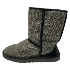 UGG(アグ) ショートブーツ 25 レディース クラシックショートグリッター 1006883 黒×ゴールド×ダークブラウン 豹柄 ムートン