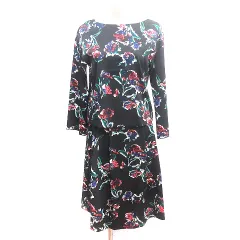 ノーリーズ Nolley's sophi セットアップ 上下 シャツ ブラウス 長袖 フレアスカート ミモレ ロング 花柄 38 M 黒 ブラック /AU