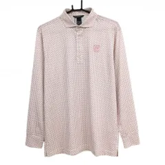 【新品】ゾーイ 長袖ポロシャツ 白×ライトピンク×ライトグレー 総柄 胸ロゴ メンズ 2(M) ゴルフウェア ZOY