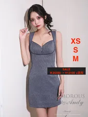 SALE ネイビー[GMS-V885]【Andy GLAMOROUS/アンディグラマラス】リボンブローチ/ チョーカー付き/ バストジップ/ ラメ/ ノースリーブ/ シンプル/ タイト/ ミニドレス/ キャバドレス/ AngelR/ ローブフルール