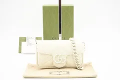 ★3日以内返品可★ 極美品 GUCCI グッチ GGマーモント レザー チェーンショルダーミニバッグ 699757 ショルダーバッグ ホワイト レザー レディース