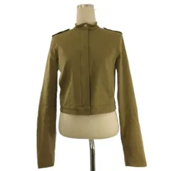 ザラ ZARA ブルゾン ジャケット ショート丈 ジップアップ バンドカラー ロングスリーブ コットン ストレッチ カーキ M ■GY56