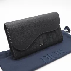 ★3日以内返品可★ 美品 Dior ディオール ディオール オブリーク ジャカード グレインドカーフスキン Saddle ロングウォレット 2ADBC321YKS 長財布 ブラック・グレー レザー キャンバス メンズ