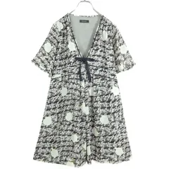 【美品】インゲボルグ★カメリア柄♪プリントワンピース チュニック 大きいサイズ13 紫系 リボン付♪薄手 z17906