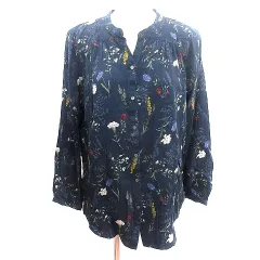 グローバルワーク GLOBAL WORK シャツ ブラウス ノーカラー 花柄 長袖 M 紺 ネイビー /AU