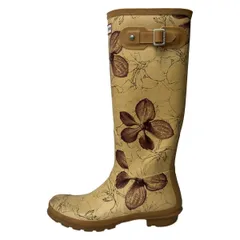 HUNTER(ハンター) レインブーツ UK5 レディース美品  - ベージュ×パープル×ライトブラウン 花柄