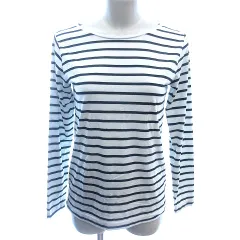 ナチュラルビューティーベーシック NATURAL BEAUTY BASIC カットソー Tシャツ ロンT ボートネック ボーダー 長袖 M 白 ホワイト /AU