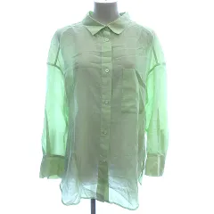 グリーンレーベルリラクシング ユナイテッドアローズ green label relaxing シャツ ブラウス ステンカラー オーバーサイズ 長袖 黄緑 イエローグリーン /AU