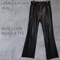 LAMB LEATHER W32 ワイドフレア レザーパンツ 黒 本革 90s 美シルエットメンズL相当 ユニセックス 合わせ女性のサムネイル