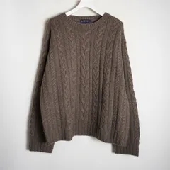 90S J.Crew ジェイクルー ハンド ニット ケーブル ウール セーター ローゲージ ビンテージ ブラウン 薄茶 XL 578Q★4