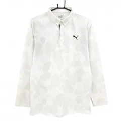 プーマ 長袖ポロシャツ 白×ライトグレー 総柄 ボタンダウン メンズ XL ゴルフウェア PUMA