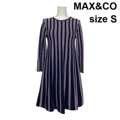 ◆ マックスアンドコー MAX&CO ニットワンピース 膝丈 長袖 ストライプ フレア Aライン 金ボタン マルチカラー S 7号 レディース S6B258