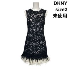 新品！DKNY 脚長切替 コットンツイード ワンピース 白×黒 2 S〜M 通年