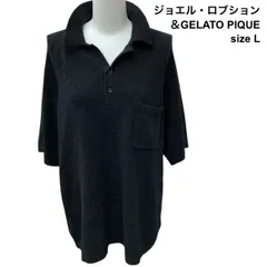 ◆ ジョエル・ロブション ＆GELATO PIQUE トップス 5分袖 チュニック丈 ポロカラー カットソー 黒 L 11 レディース Z6B735