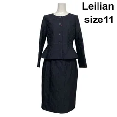 ◇ レリアン Leilian スカートスーツ セットアップ ノーカラージャケット 膝丈スカート タイト 花柄 刺繍 11 L 11号 レディース S6B265