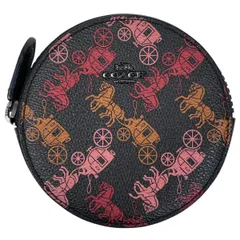 【在庫一掃】 コーチ COACH ロゴ コインケース ポーチ 馬車柄 小銭入れ コインケース レザー ブラック レディース 【中古】