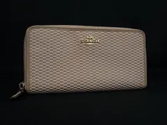 ■美品■ COACH コーチ F13677 キャンバス ラウンドファスナー 長財布 ウォレット 札入れ 小銭入れ カードケース ベージュ系 DK9093