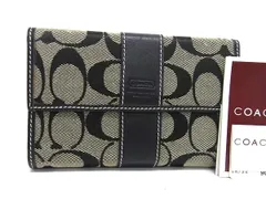 ■美品■ COACH コーチ シグネチャー キャンバス×レザー 三つ折り 財布 札入れ 小銭入れ ウォレット ブラック系 DK9130