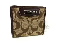 ■美品■ COACH コーチ シグネチャー キャンバス×レザー 二つ折り 財布 ウォレット 小銭入れ 札入れ ベージュ系×ブラウン系 DJ8826