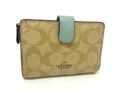 COACH コーチ シグネチャー PVC×レザー 二つ折り 財布 札入れ 小銭入れ ウォレット ベージュ系×ライトブルー系 DJ8828