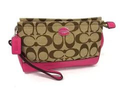 ■美品■ COACH コーチ シグネチャー キャンバス×レザー ポーチ マルチケース レディース ブラウン系×ピンク系 DJ8835