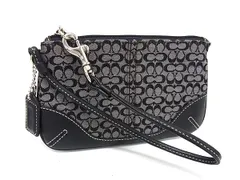 ■美品■ COACH コーチ ミニシグネチャー キャンバス×レザー マルチケース マルチポーチ 小物入れ グレー系×ブラック系 DK9177