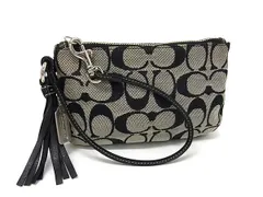 ■美品■ COACH コーチ シグネチャー キャンバス×レザー ミニバッグ ハンドバッグ マルチポーチ 小物入れ レディース グレー系 DK9179