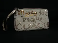 ■極美品■ COACH コーチ シグネチャー キャンバス×レザー マルチポーチ マルチケース 小物入れ アイボリー系×ゴールド系 DK9183