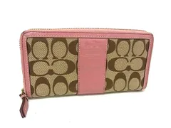COACH コーチ シグネチャー キャンバス×レザー ラウンドファスナー 長財布 ウォレット 札入れ ライトブラウン系×ピンク系 DK9194