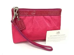 ■美品■ COACH コーチ シグネチャー ナイロンキャンバス×レザー マルチポーチ マルチケース 小物入れ 化粧ポーチ ピンク系 DK9203