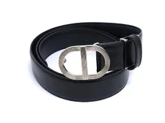 ChristianDior クリスチャンディオール レザー シルバー金具 ベルト レディース メンズ ブラック系 DL6571