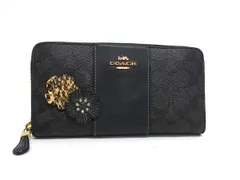 COACH コーチ 31546 シグネチャー アコーディオン ジップ PVC ラウンドファスナー 長財布 ウォレット メンズ ブラック系 DL6364