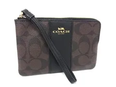 ■美品■ COACH コーチ F58035 シグネチャー レザー ポーチ マルチケース 小物入れ レディース ブラック系×ブラウン系 DL6365