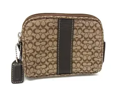 ■極美品■ COACH コーチ ミニシグネチャー キャンバス×レザー マルチポーチ マルチケース 小物入れ レディース ブラウン系 DL6784
