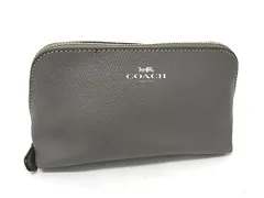 COACH コーチ F57857 レザー メイクポーチ マルチケース 小物入れ メンズ レディース グレー系 DL6380