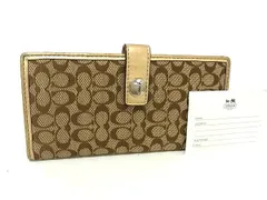 COACH コーチ ミニシグネチャー キャンバス×レザー 二つ折り 長財布 ウォレット 札入れ カード入れ ブラウン系×ゴールド系 DL6384
