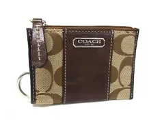 ■美品■ COACH コーチ シグネチャー キャンバス×レザー カードケース カード入れ コインケース 小銭入れ ポーチ ブラウン系 DL6789