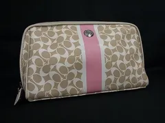 COACH コーチ シグネチャー PVC ポーチ マルチケース 小物入れ メイクポーチ 化粧ポーチ レディース ベージュ系×ピンク系 DL6794