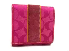 COACH コーチ シグネチャー キャンバス×スエード 二つ折り 財布 ウォレット 小銭入れ 札入れ カード入れ レディース ピンク系 DL7498